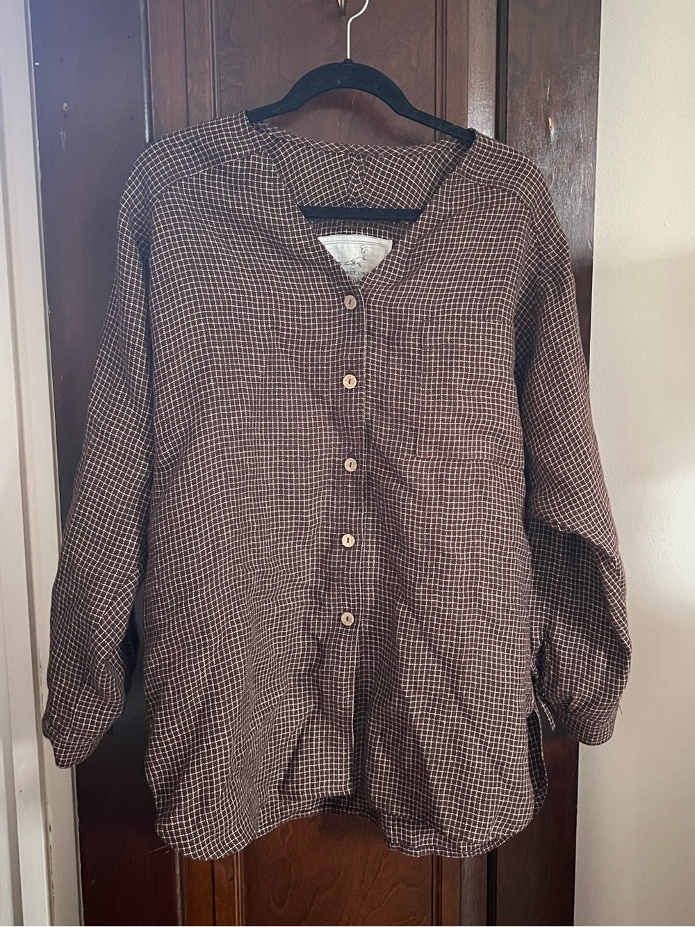 Not Perfect Linen Modified Orval oversized shirt in Chocolate checks, size M
